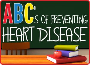 Wear Red 2018 logo with blackboard and "ABC's of Preventing Heart Disease"