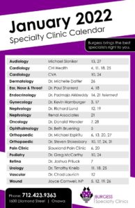 Clinic calendar jan 2022