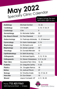 Clinic calendar May 2022