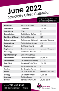 Clinic calendar June 2022