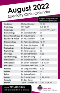 Clinic calendar August 2022