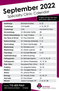 Clinic calendar September 2022