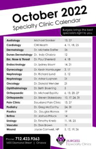 Clinic calendar October 2022