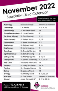 Clinic calendar November 2022