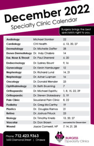 Clinic calendar December 2022