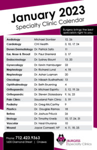 Clinic calendar January 2023