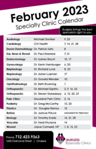 Clinic Calendar February 2023