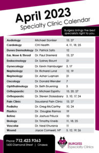 Clinic Calendar April 2023