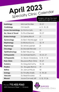 Clinic Calendar April 2023