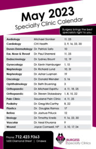 Clinic Calendar May 2023