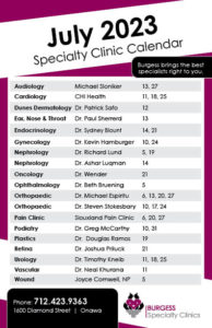Clinic Calendar July 2023