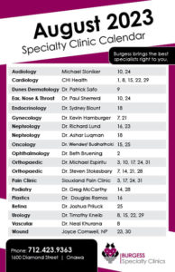 Clinic Calendar August 2023