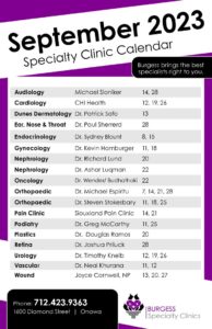 Clinic Calendar Sept 2023