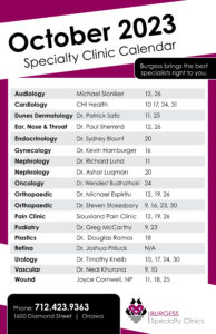 Clinic Calendar Oct 2023