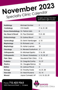 Clinic Calendar Nov 2023