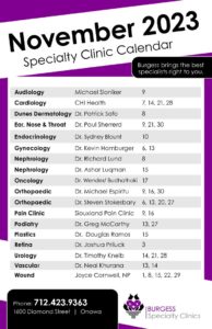 Clinic Calendar Nov 2023