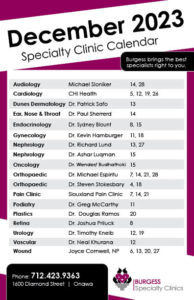 Clinic Calendar Dec 2023