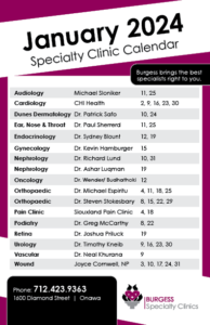 Clinic Calendar January 2024
