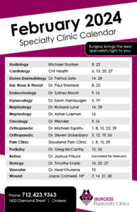 Clinic Calendar February 2024
