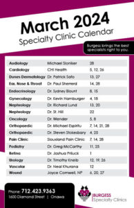 Clinic Calendar March 2024