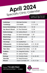 Clinic Calendar April 2024