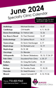 Clinic Calendar June 2024