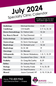 Clinic Calendar July 2024