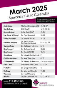 Clinic Calendar March 2025