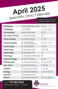 Clinic Calendar April 2025