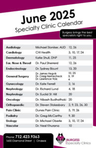 Clinic Calendar June 2025