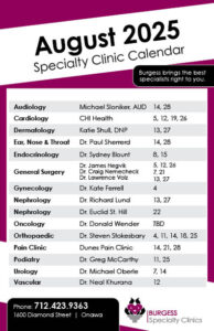 Clinic Calendar August 2025