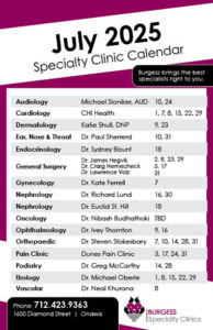 Clinic Calendar July 2025