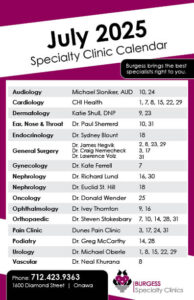 Clinic Calendar July 2025