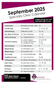 Clinic Calendar September 2025