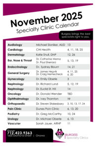 Clinic Calendar November 2025
