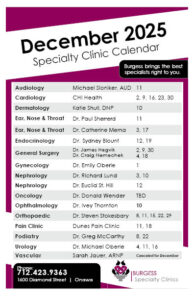 Clinic Calendar December 2025